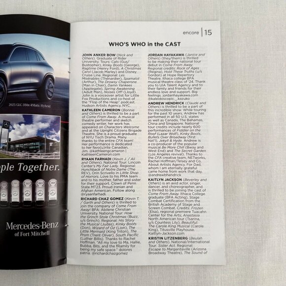 Come From Away Encore Program Aronoff Center Cincinnati Mar 2025 Broadway Tour - Picture 5 of 12